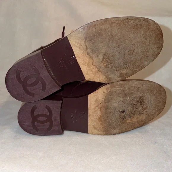 Chanel Burgundy Leather Women's Ankle Boots - Picture 10 of 16